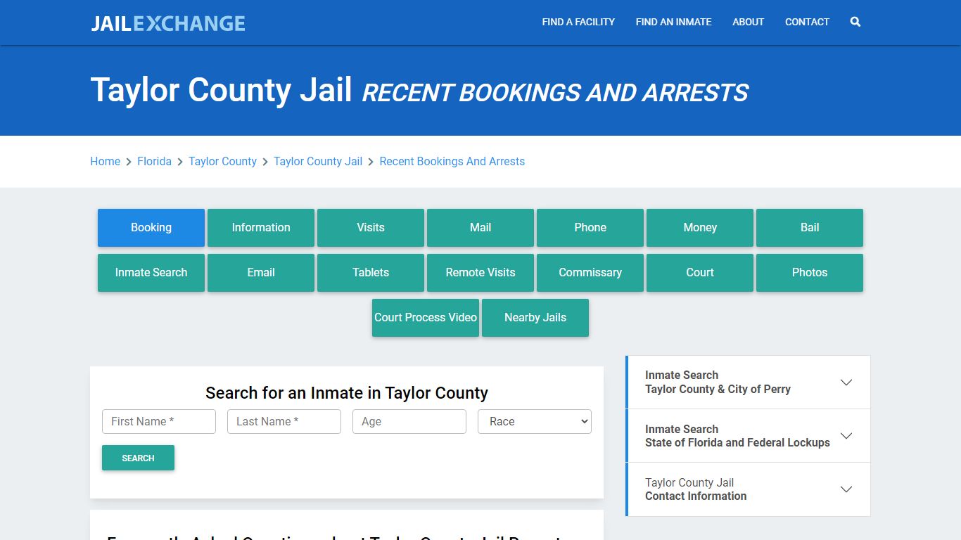 Taylor County Jail FL Recent Arrests and Bookings - Jail Exchange